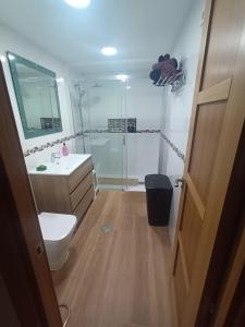 a bathroom with a shower and a toilet and a sink at Piso Centro Torremolinos in Torremolinos
