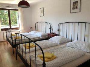 a room with four bunk beds in it at Apartmány Lipno Bouček in Lipno nad Vltavou