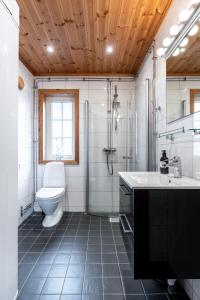 W łazience znajduje się toaleta, umywalka i prysznic. w obiekcie Idre Himmelfjäll, Vintergatan 2 w mieście Idre