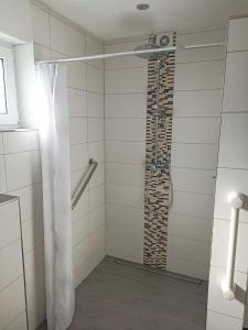 een douche met een glazen deur in de badkamer bij Bed and Bike Rheine in Rheine
