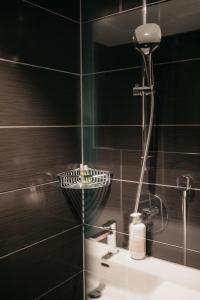 a bathroom with a shower and a sink at IIP Apartments in Spreitenbach