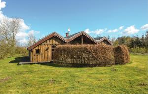 a wooden house with a hedge in front of it at 4 Bedroom Awesome Home In Spttrup in Spottrup