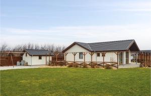 een huis met een zwart dak en groen gras bij Cozy Home In Vinderup With Wifi in Vinderup