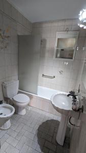 y baño con aseo, lavabo y ducha. en Espejo Senior en Mendoza