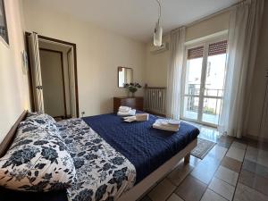 聖多納托米拉內塞的住宿－Casa Valentina，一间卧室配有一张带蓝色棉被的床