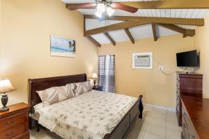 a bedroom with a bed and a flat screen tv at Caribbean View for You condo in Christiansted