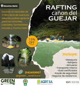 un folleto para un canal de rafting del guarar en HOSPEDAJE EL MILAGRO, en Mesetas
