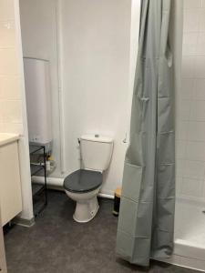 a bathroom with a toilet and a shower curtain at Appart'Hotel - Gare TGV - Courtine - Confluence - 407 bis in Avignon