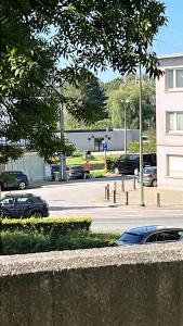 een straat met auto's geparkeerd op een parkeerplaats bij Okapi in Halle