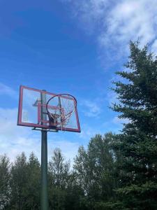a basketball hoop on top of a pole at Lakeside cabin in Thingvellir in Úlfljótsvatn
