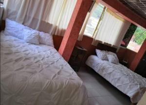 a bedroom with two beds and two windows at LA CASA DE LOS MANGOS AJIJIC in San Antonio