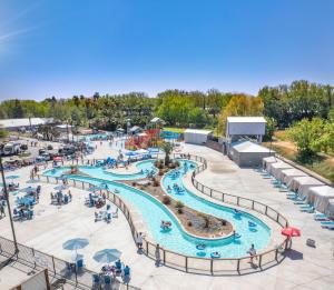 an aerial view of a pool at an amusement park at Jellystone Park Tower Park Resort in Lodi