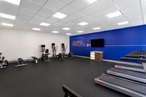 a gym with cardio equipment and a blue wall at Holiday Inn Express Atlanta Airport - North, an IHG Hotel in Atlanta