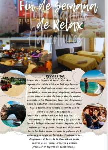 Un folleto para un hotel con una foto de una habitación en Hotel Kallma Adventures, en Ica