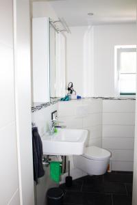 a bathroom with a sink and a toilet at Ferienwohnung Wolf in Veringenstadt +13 photos