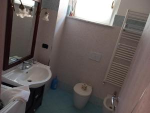 W łazience znajduje się umywalka, toaleta i lustro. w obiekcie Cantina Monpissan w mieście Canale