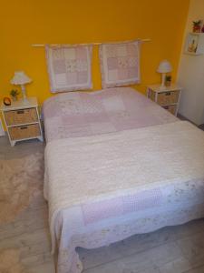 ein Schlafzimmer mit einem großen Bett mit zwei Nachttischen in der Unterkunft La Micalene in Trans-en-Provence