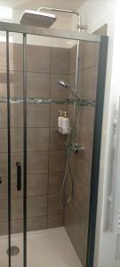 a bathroom with a shower with a glass door at Sixième Sens - 1828 in Charmauvillers +19 photos