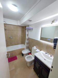 Un baño con un inodoro blanco y un lavabo. en departamentos lasserre, en Río Grande