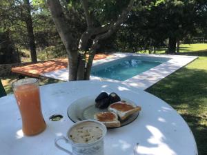 a plate of food on a table next to a pool at LA NEGRITA in Ciudad Lujan de Cuyo