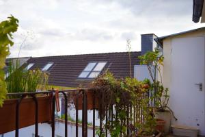 une maison avec des fenêtres et des plantes sur une clôture dans l'établissement *TOP Apartment* beliebte Lage* in Düsseldorf, à Düsseldorf