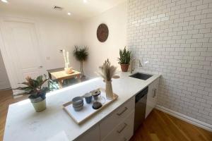 uma cozinha com um balcão com plantas e um lavatório em Cozy Bedroom - Shared Kitchen & Living room - Brooklyn Townhouse - 25min Manhattan em Brooklyn