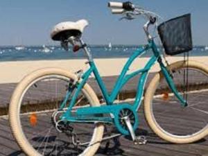 アルカションにあるAppartement Arcachon, 3 pièces, 4 personnes - FR-1-374-34のビーチ近くの桟橋に停めた青い自転車