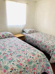 two beds sitting next to each other in a bedroom at Linda Casa en Carretera Austral in La Junta