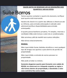 uma página de um folheto com uma fotografia da praia em Suíte Barros em Navegantes