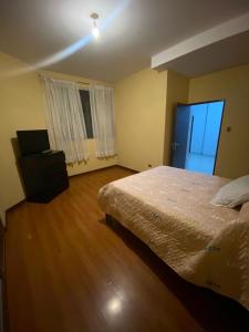 a bedroom with a bed and a television in it at Garzonier in Cochabamba