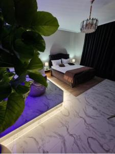 a bedroom with a bed and a potted plant at Studio Casa del Mar - Mathi in Mamaia
