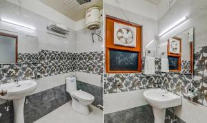 twee foto's van een badkamer met wastafel en toilet bij FabExpress North Inn in Chinhat