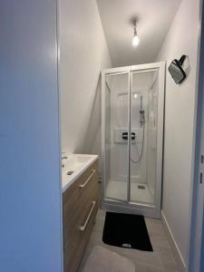 a bathroom with a shower and a sink at Villa Beauregard in Mers-les-Bains
