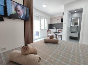 salon z telewizorem na ścianie w obiekcie Nikolic Apartment 2 w mieście Leskovac