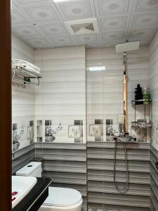 La salle de bains est pourvue de toilettes et d'un lavabo. dans l'établissement Quoc Tuan Hotel Sapa, à Sa Pa