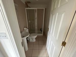 a bathroom with a toilet and a sink at Hayward mews holiday homes in Swords in Swords