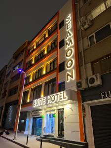 a hotel with a sign on the side of a building at Sea Moon Hotel in Istanbul