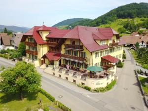 an aerial view of a building with red roof at Hotel Gasthaus Mosers Blume in Haslach im Kinzigtal