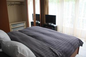 a bedroom with a bed and a flat screen tv at tisOKE in Vught