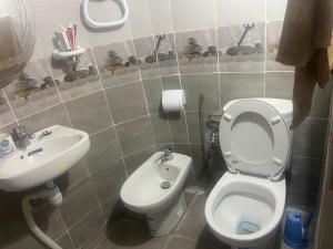 La salle de bains est pourvue de toilettes et d'un lavabo. dans l'établissement AUBERGE El HAJ BOUAYYADY ZOUAKINE, 