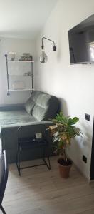 a room with a bed and a potted plant at Apartment in Bozdosh estate in Uzhhorod