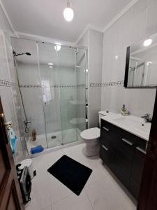 a bathroom with a shower and a toilet and a sink at Vivienda de uso turistico in Ribadavia