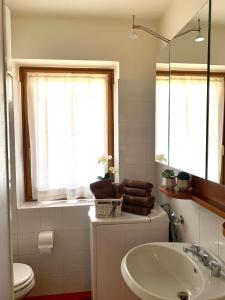 a bathroom with a sink and a toilet and a mirror at Cima de' Piazzi Apartment 2 in Isolaccia