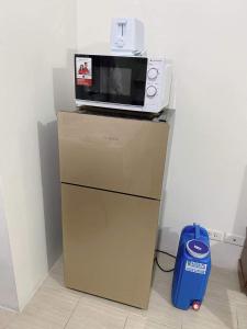 a microwave oven sitting on top of a box at Blessed Condo for 6 - include net, water & electric in Manila