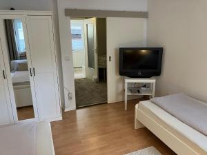 a small room with a television and a bed at Enz in Bietigheim-Bissingen