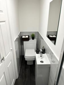 a small bathroom with a toilet and a sink at Twickenham Apartments by Charles in Teddington