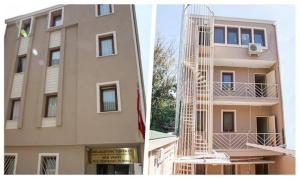 two pictures of a building with a fire escape at SAMATYA APARTı in Istanbul