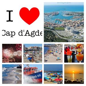 a collage of photos of the sights of a beach at Studio Chaleureux au Cap d’Agde in Cap d'Agde