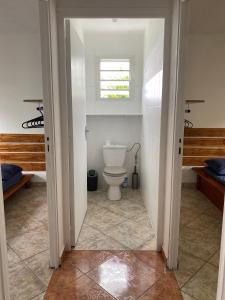 ein Bad mit einem WC und einem Fenster in der Unterkunft Charmante villa créole in Grande Ravine