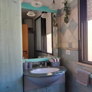 La salle de bains est pourvue d'un lavabo et d'un miroir. dans l'établissement Terraced paradise, à Alghero